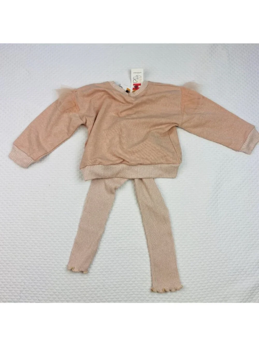 PH Play Star Shirt Pants Set Girls Size 3 Peach Sequin Glittery Long Sleeve